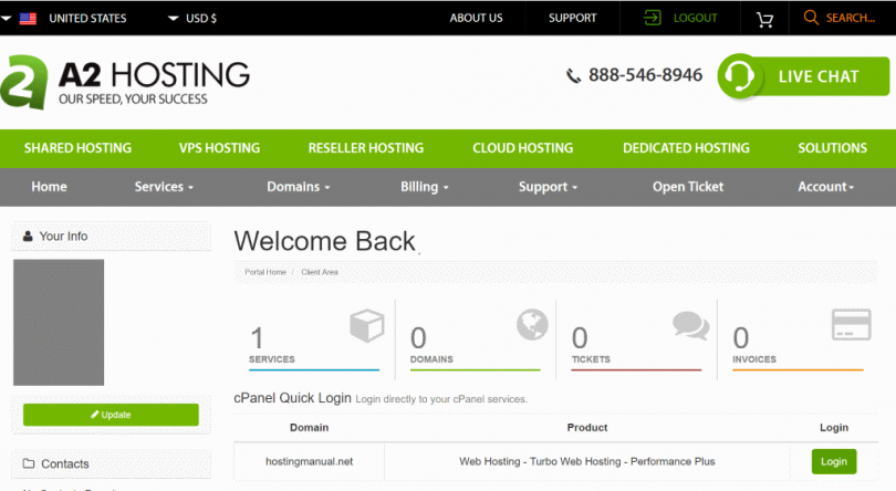 A2Hosting Client Area